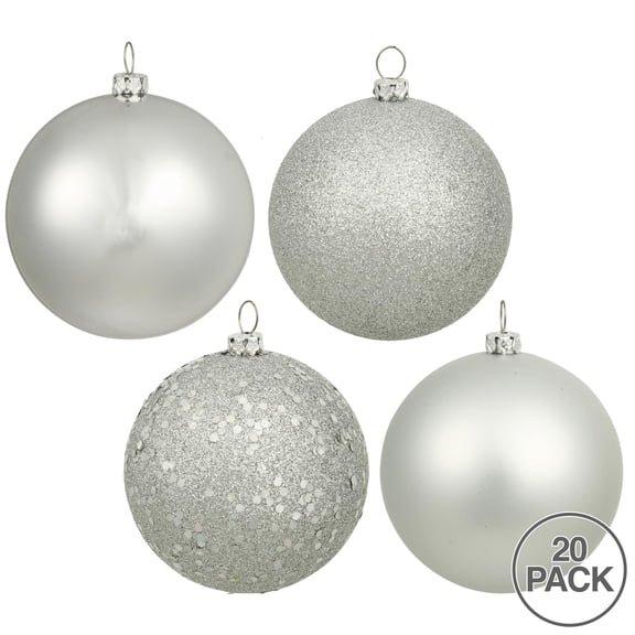 Vickerman 2.75" Silver 4-Finish Ball Ornament Assortment, 20 per Box