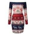 thumbnail image 5 of DYMADE Women Christmas Print Sexy Slim Long Sleeve Pullover Slash Neck Dress, 5 of 5