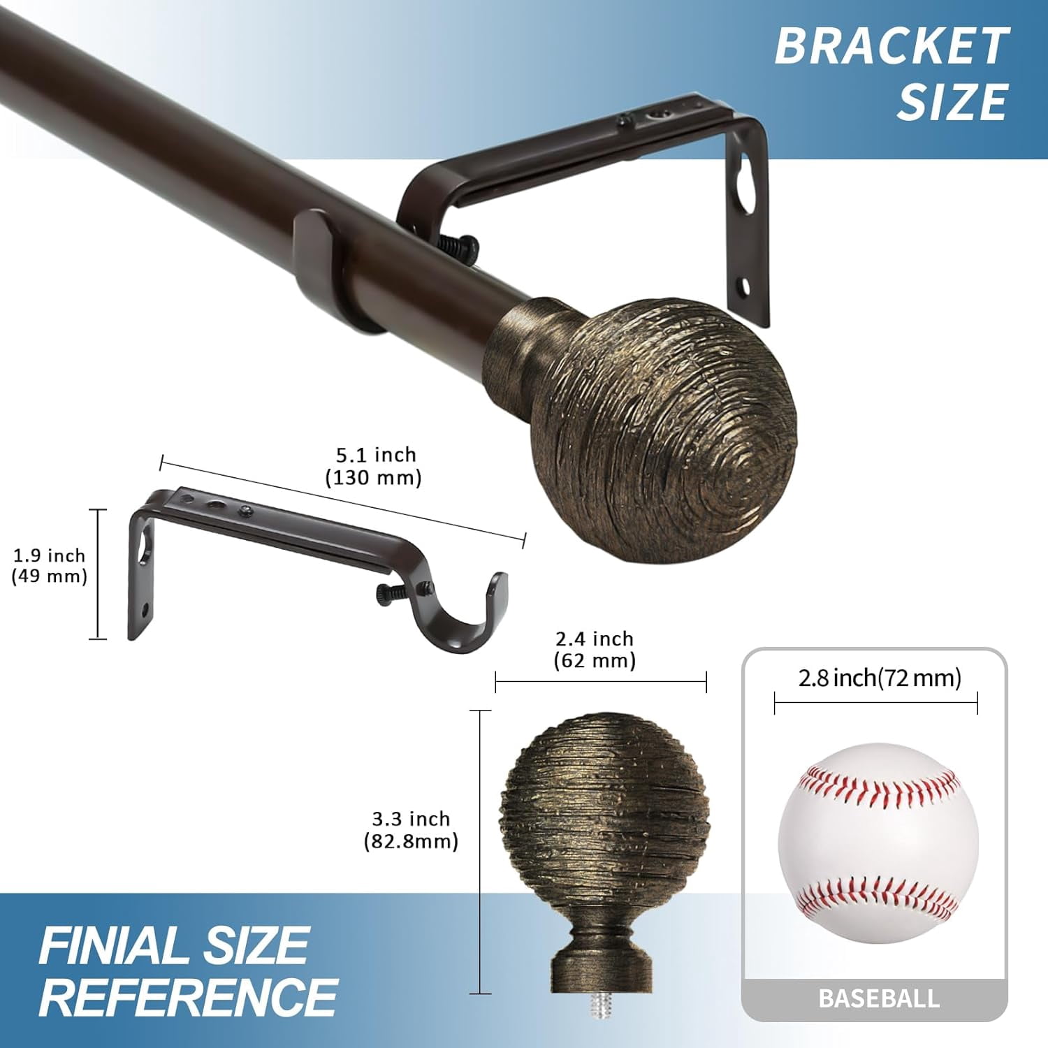 Urbanest Adjustable Single Curtain Rod Set Bronze With Gold Favo Finials – 1 - Inch Diameter, With Bronze Rod, 28–48 Inches