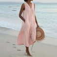 thumbnail image 2 of Atogsazn Sundresses for Women Casual Loose Solid Solor Button Pocket Sleeveless V-Neck Long Dress Plus Size Summer Dresses Pink XL on Clearance, 2 of 5