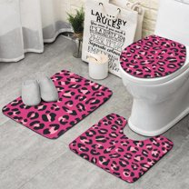 Pink and Black Of Leopard Print Bathroom Rugs Sets 3 Piece,Toilet Cover Set,Absorbent Non Slip Bathroom Mats Sets with U-Shaped Contour Rug Toilet Rug Set