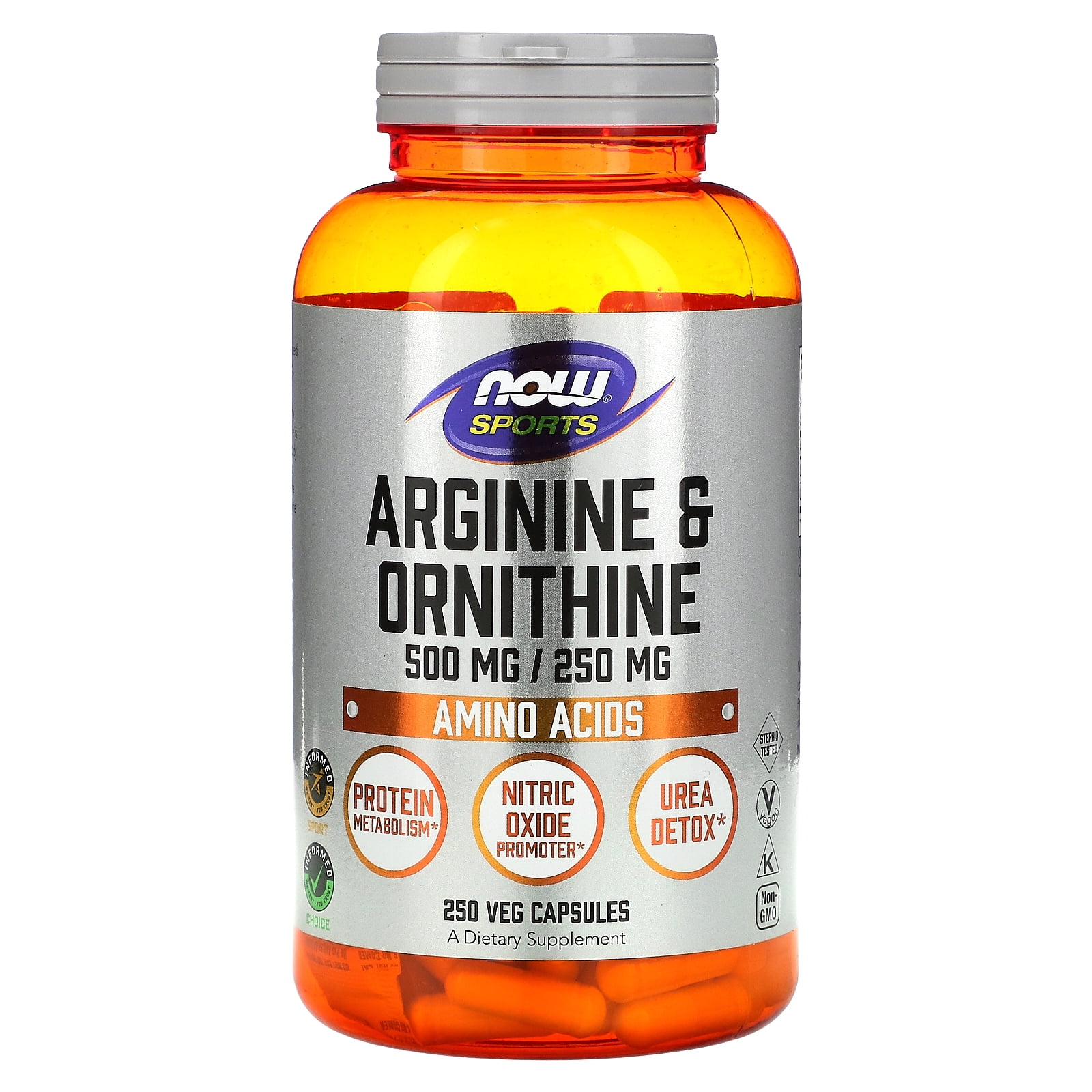 NOW Sports Nutrition, Arginine & Ornithine 500/250 mg, Amino Acids, 250 Veg Capsules