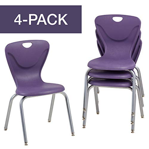 FDP 18 Contour School Stacking Student Chair Ergonomic Molded Seat Shell with Chromed Steel Frame and Swivel Leg Glides Eggplant 4-Pack 