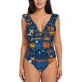 thumbnail image 2 of Yiaed Funny Steam Train Print Women's Ruffled One Piece Swimsuit V Neck Swimwear Slimming Monokini for Woman-Medium, 2 of 8