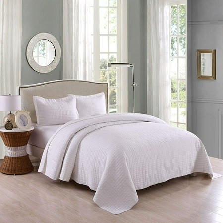 Quilt Comforter Sets MarCielo 3 Piece 100% White Cotton Quilt Set Lightweight Bedspread Bed Coverlets Comforter Set, Traditional Check (Queen) ()