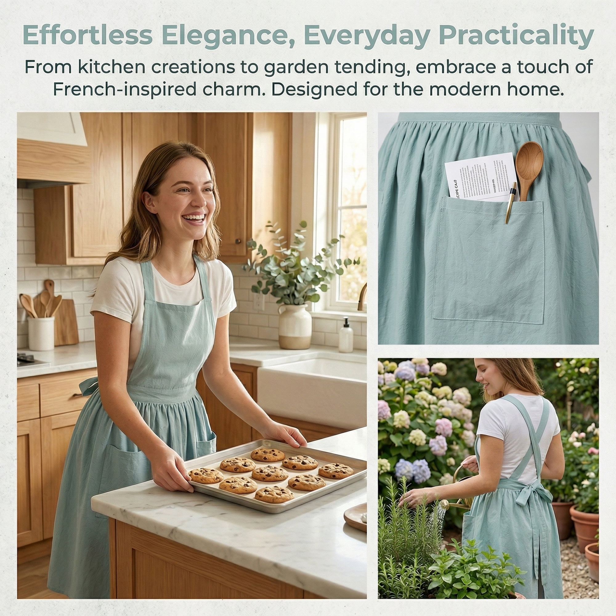 Unique Bargains Women's Kitchen Apron Long Waist Cooking Apron 37.4x50.4in Light Green