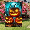 thumbnail image 4 of Happy Halloween Garden Flag 12x18 Inch Double Sided Scary Glowing Pumpkin Face Flags Haunted House Full Moon Spooky Small Garden Flag for Yard Outdoor Halloween Lawn Decoration, 4 of 6