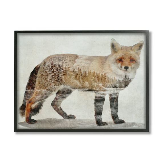 Stupell Woodland Nature Silhouette Fox Animals & Insects Painting Black Framed Art Print Wall Art