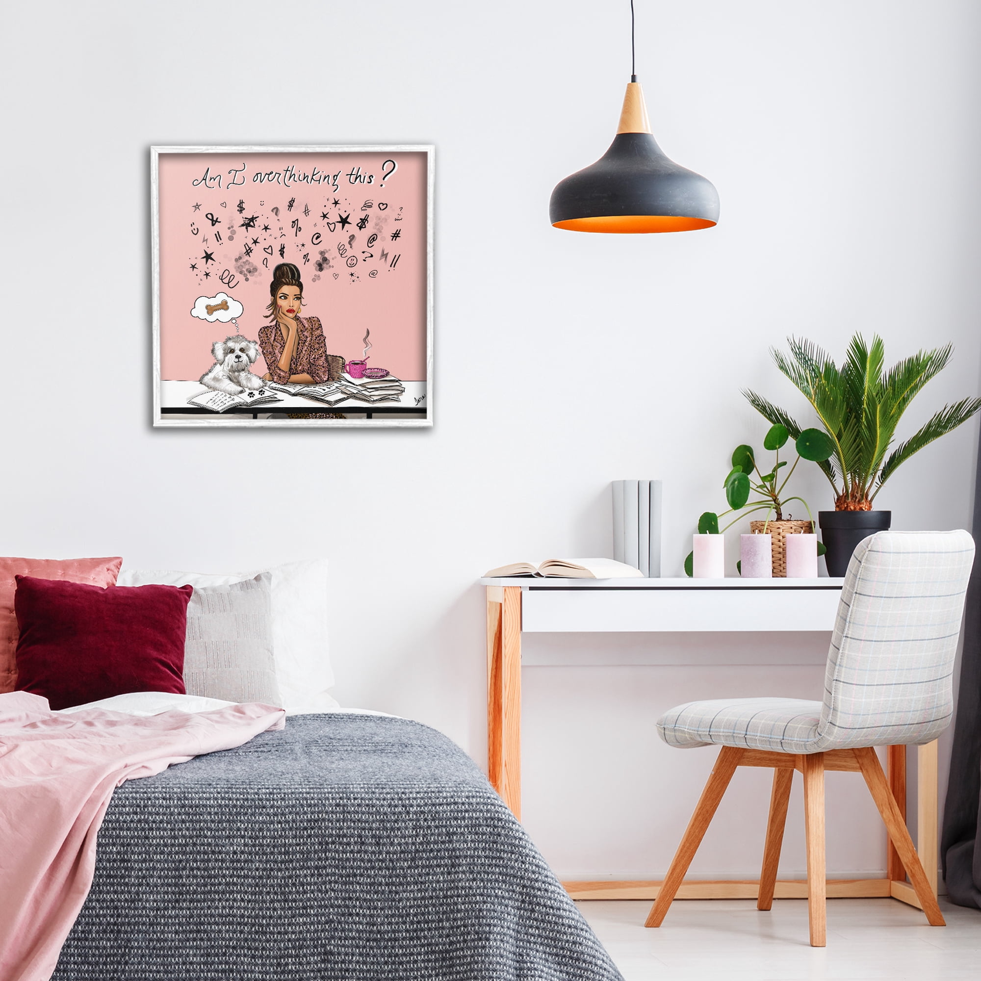 Stupell Industries Overthinking Reflection with Puppy White Framed Giclee Art, design by Tara Boone