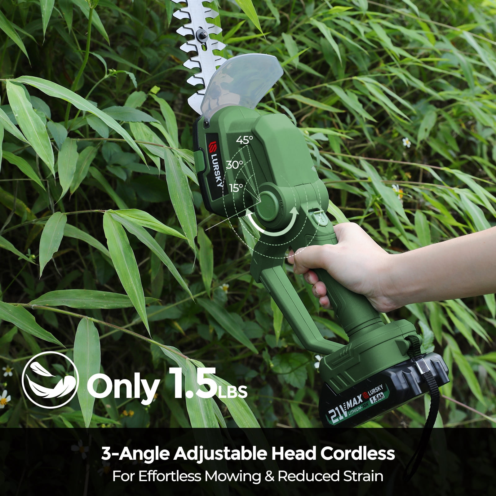 LURSKY 20V Cordless Hedge Trimmer, 2-in-1 Grass Shear & Shrubbery Trimmer, Lightweight, Rechargeable