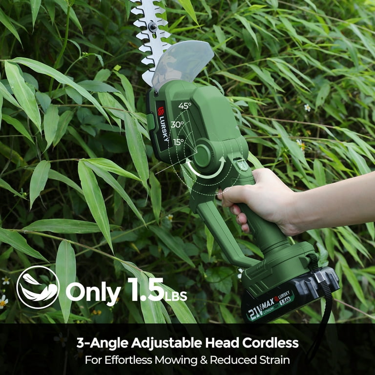 LURSKY Cordless Hedge Trimmer 2 in 1 Handheld Grass Shear Shrubbery Trimmer 21V Electric Hedge Trimmer with Rechargeable Battery and Charger for