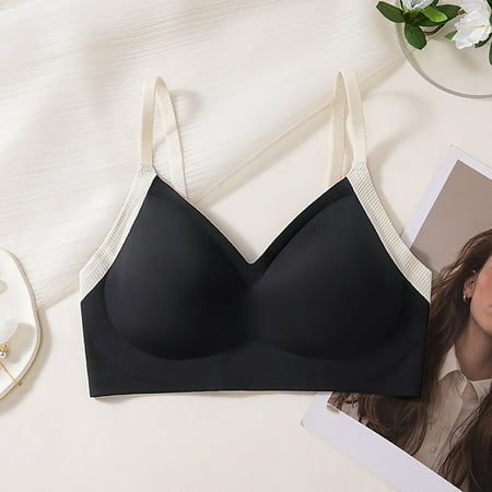 TrendVibe365 Full Coverage Bras for Women Wireless Push up Tshirt Bralettes Padded Adjustable Strap Bustier Full Coverage Crop Cami Top Cute Lingerie Black M