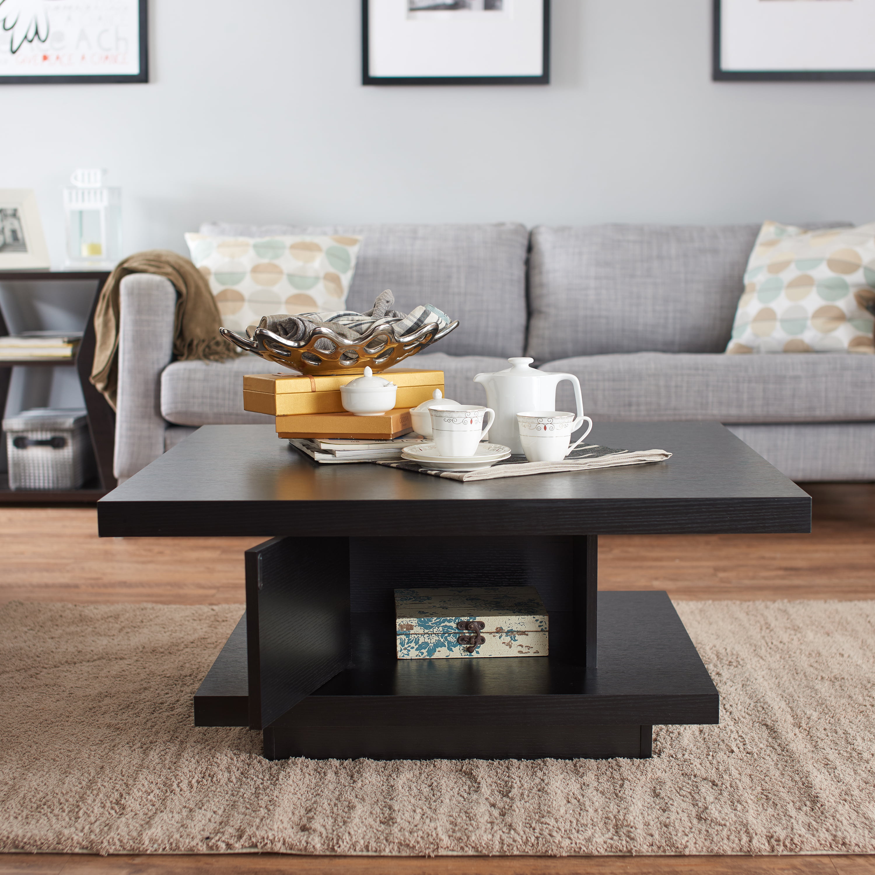 Furniture of America Carenza Modern Square Coffee Table, Black ...