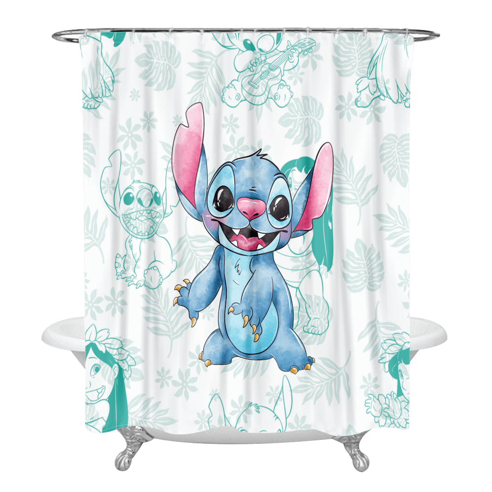 Fnyko Lilo & Stitch Shower Curtains Cartoon Decorative Curtain with 12 ...