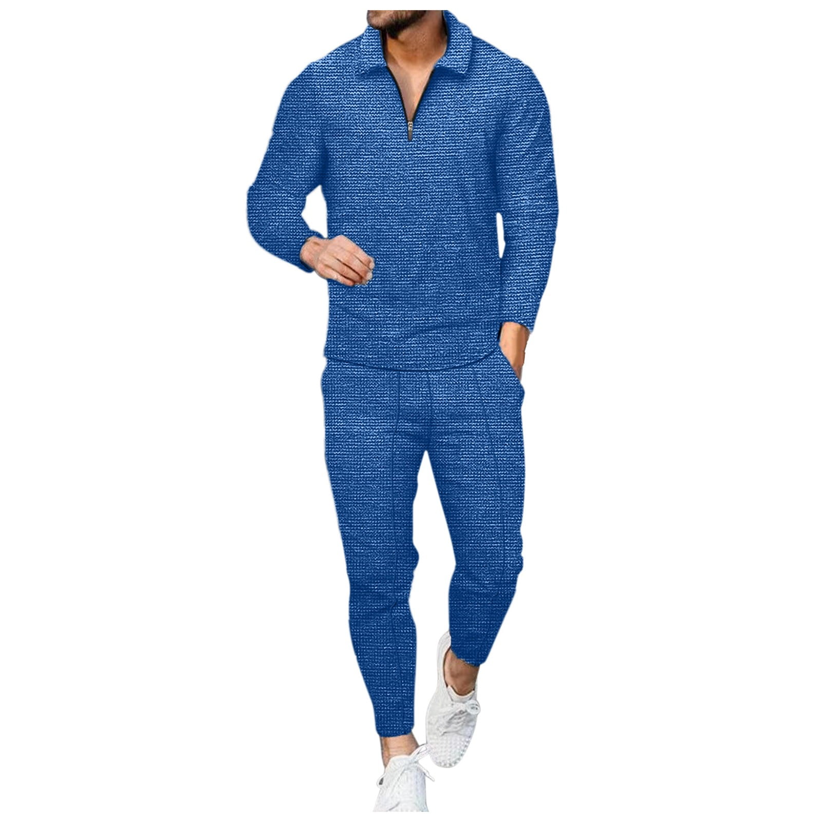 ZXHACSJ Spring And Autumn Long Sleeved Trousers Two-piece Sportswear Men's  Suit Blue XL