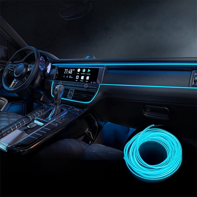 Tira de luces LED para interior de coche con cable EL de 5 V, decoración interior de coche de 5 m con borde de costura de 6 mm, accesorios para coche con luces ambientales USB (azul hielo) oso de fresa Electrónica