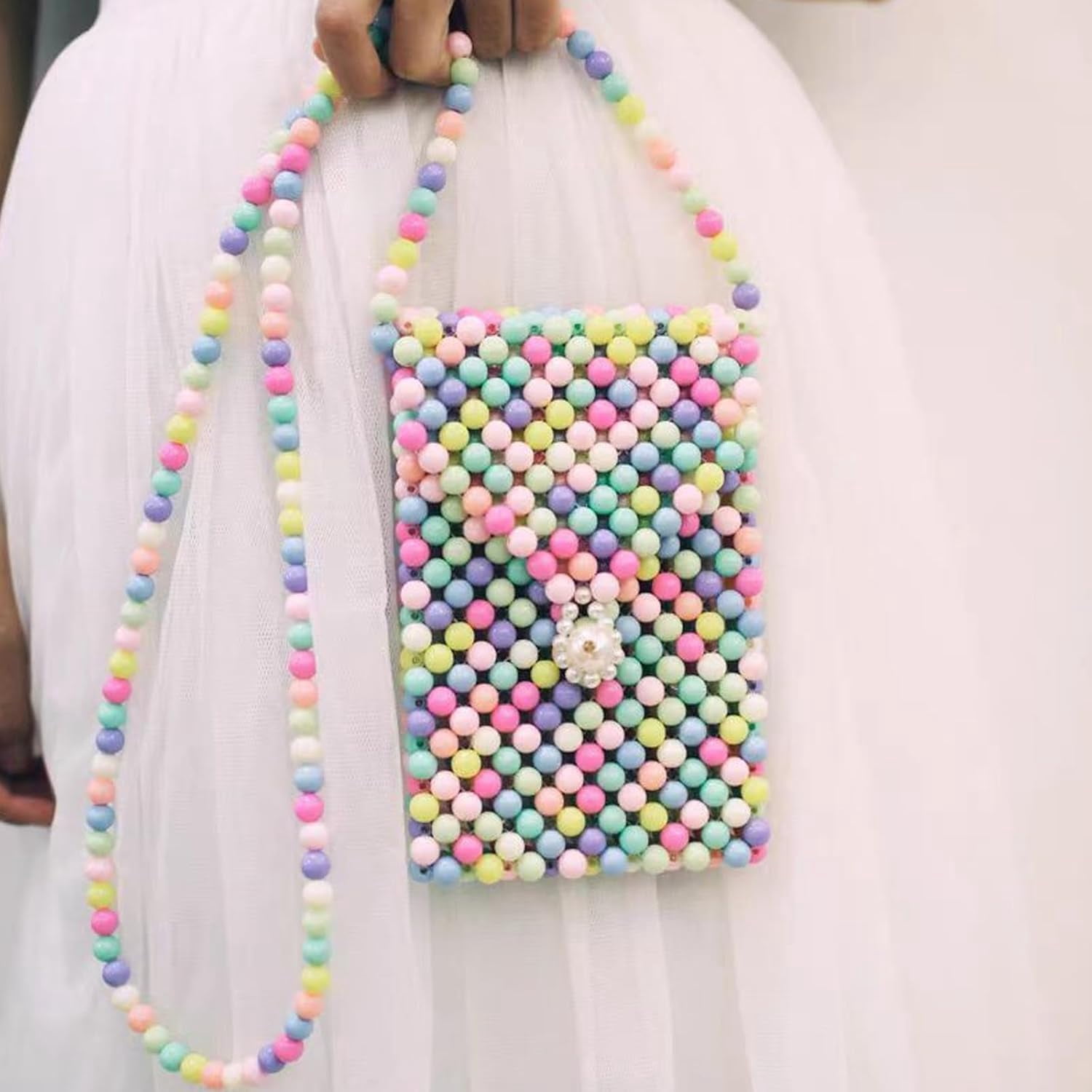 CAILDANL Luxury Pearl Bag Chain Bag Purse Shoulder Bag for Women,Artificial Pearl Clutch Crossbody Beaded Evening Bag for Party