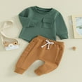 thumbnail image 2 of OUSITAID Toddler Boys 2PCS Pants Sets Solid Color Long Sleeve Sweatshirt and Drawstring Pants Sets 6-12 Months, 2 of 8