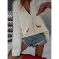 thumbnail image 5 of Women'S Fall Graphic Embroidery Button Down Cardigan V Neck Cozy Funny Knit Cardigan Sweater Jacket Coat Zy5126 White L, 5 of 7