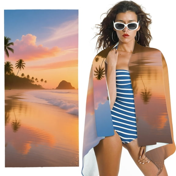 RKSupls Paradise Tropical Island Beach with Palms Oversized Microfiber Beach Towel, Ultra-Soft Microfiber  for Bathroom,Beach, Soft Super Absorbent- 30x60 in