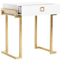 SAFAVIEH Couture Abele Modern Glam Lacquer Side Table with Drawer, White/Brass