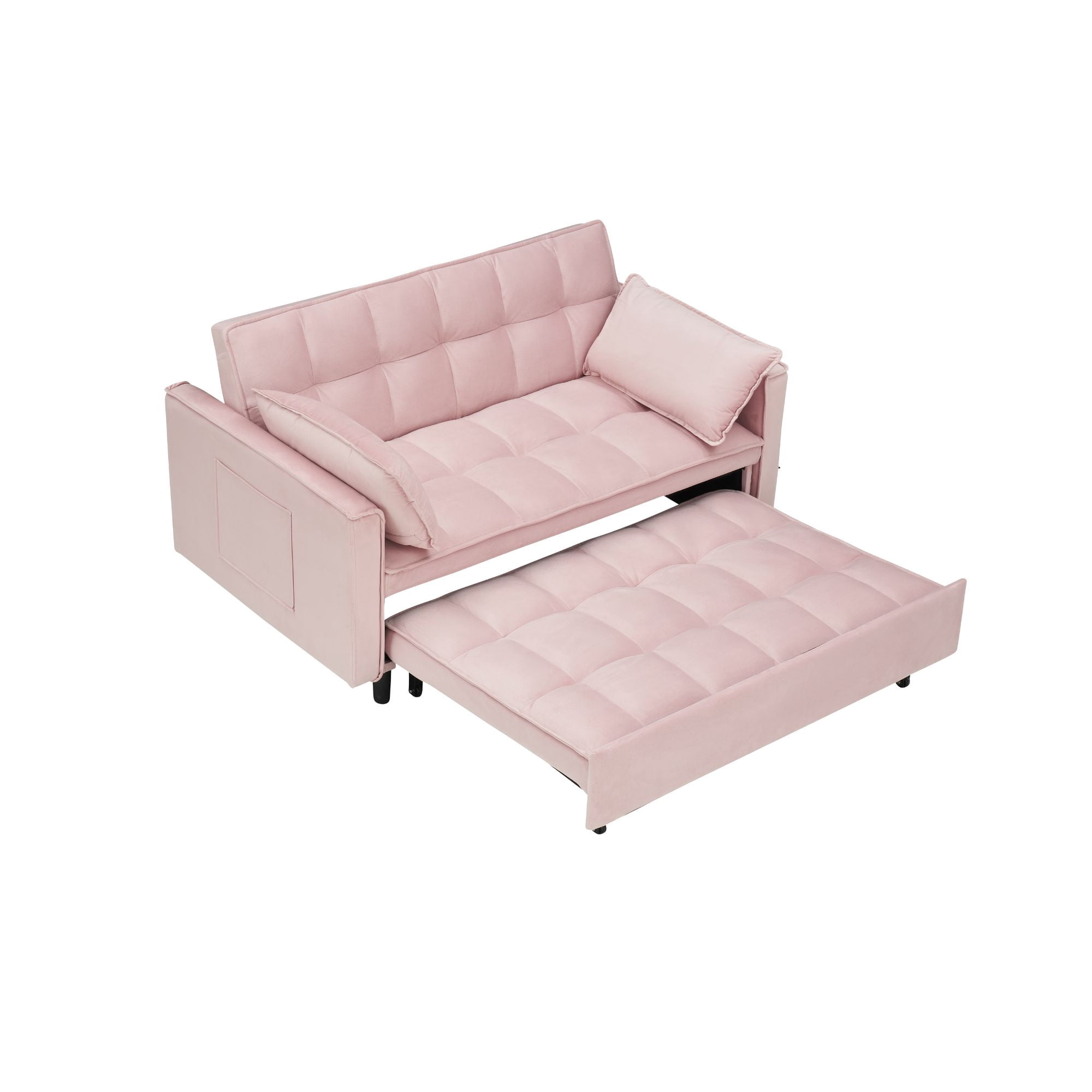MAYEERTY 3 In 1 Convertible Sleep Sofa Bed, Pull Out Velvet Sleeper Sofa Small Loveseat, for Apartment, Living Room, Small Space, Pink