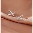 thumbnail image 5 of Solid 925 Sterling Silver CZ Cuff Piercing Stud Earrings Wraps for Women Teens X Criss Cross Cuff Earrings Huggie Hoops, 5 of 7