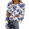thumbnail image 2 of EchfiProm Womens Tops Ribbed Trendy Slim Long Sleeve Blue Floral T-Shirt for Ladies, 2 of 8