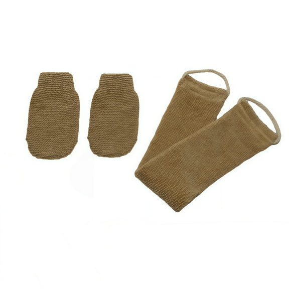Jute Scrubbing Gloves And Back Scrubbing Towel Essential Set Of Three