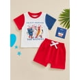 thumbnail image 2 of Suealasg Kids Toddler Boys 4th of July Clothes Baby Boys Independence Day Outfits Cartoon Print Crew Neck Short Sleeve T-Shirts Tops and Shorts 2Pcs Summer Clothing 0-3T, 2 of 9