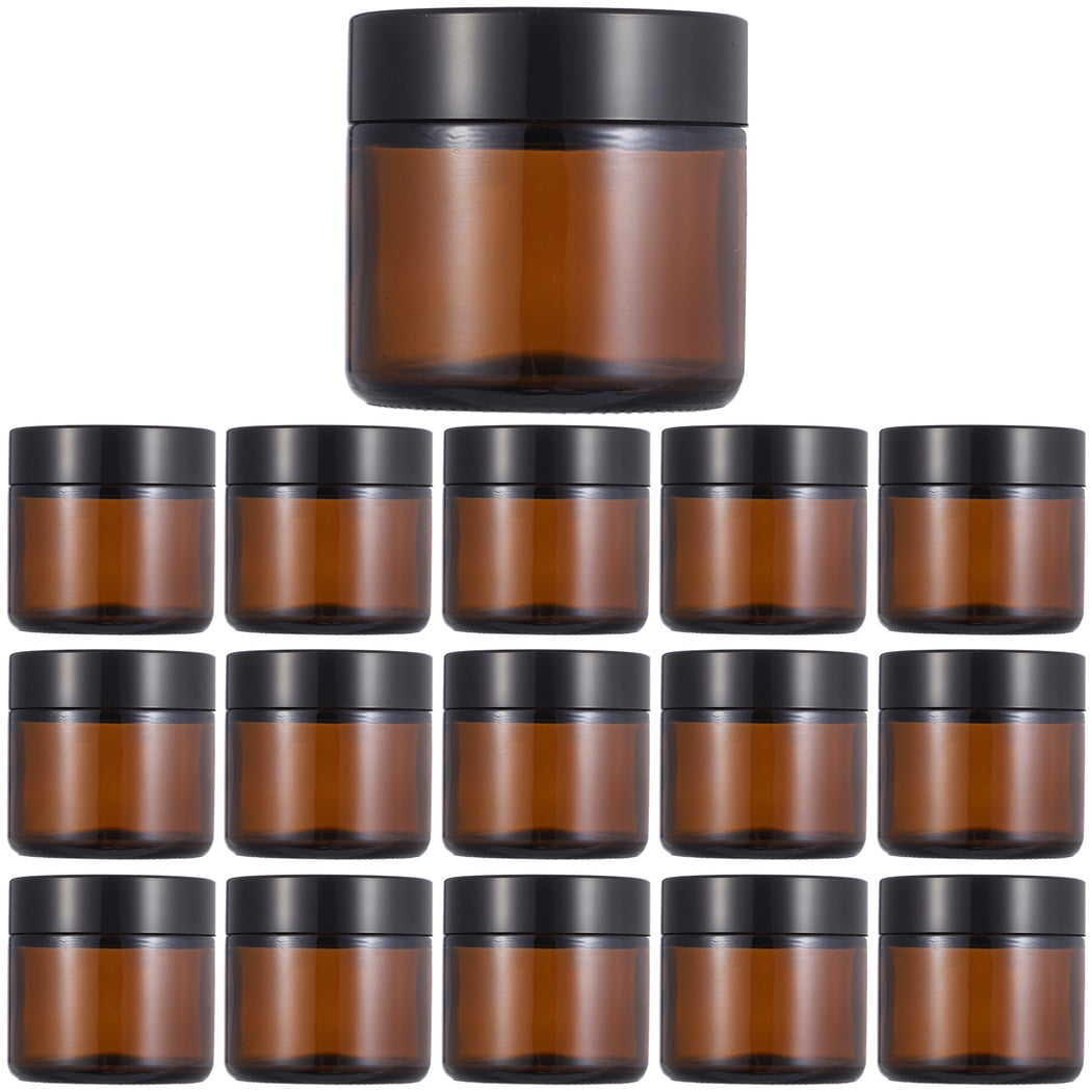 16 PCS Brown Glass Jars, 60ml Brown Glass Ointment Jars with Screw-on Lids, Travel Cream Glass Jar, Mini Leakproof Glass Jar with Lid, Airtight Container for Skin Care Cosmetic, Coffee, Tea