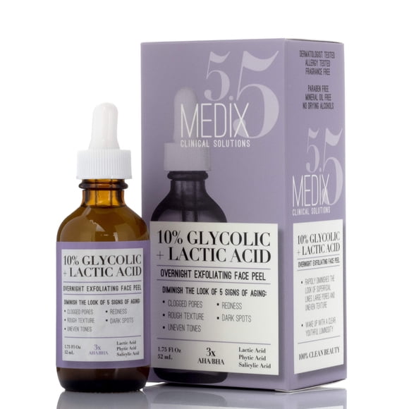 Medix 5.5 Suero exfoliante facial con ácido glicólico al 10% con ácido láctico + ácido salicílico Cuidado suave de la piel Exfoliar el tratamiento de exfoliación facial dirigido a líneas finas Arrugas