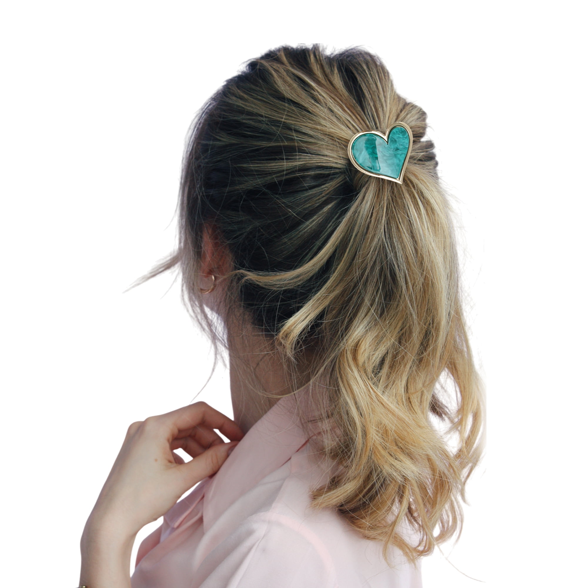 Unique Bargains Stylish Heart Design Ponytail Buckle Hair Clip Green