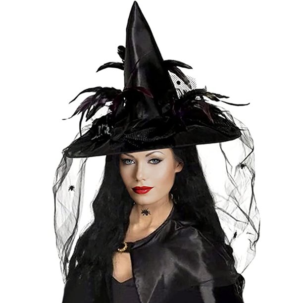 Inevnen Witch Hat for Women Halloween Deluxe Witch Hat with Veils