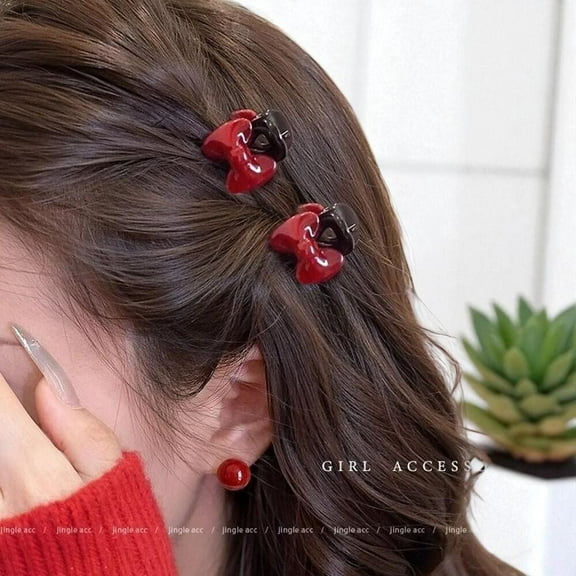 Red Heart Non Slip Adjustable Bow Hair Clip for Girls Fine Soft Hair Forehead Accessory School Party Everyday Use