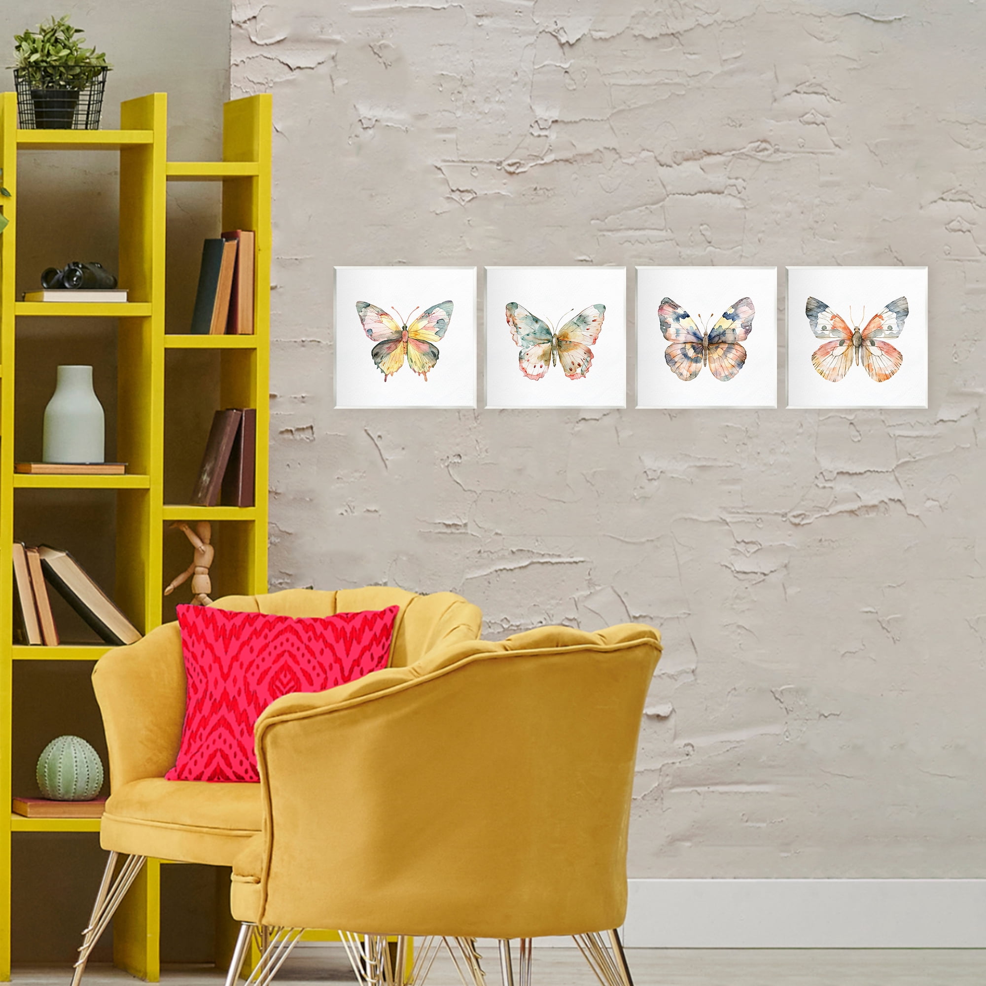 Stupell Industries Watercolor Butterfly Forms 4 Piece Wall Plaque Art Set, design by Kim Allen