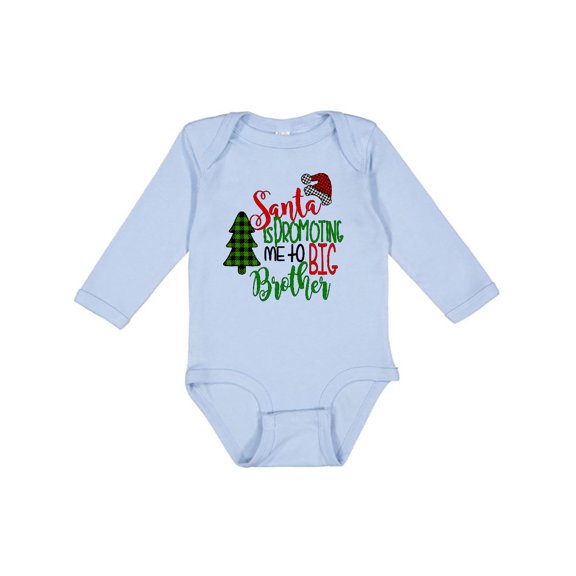 Inktastic Santa is Promoting Me to Big Brother Green Plaid Tree Boys Long Sleeve Baby Bodysuit