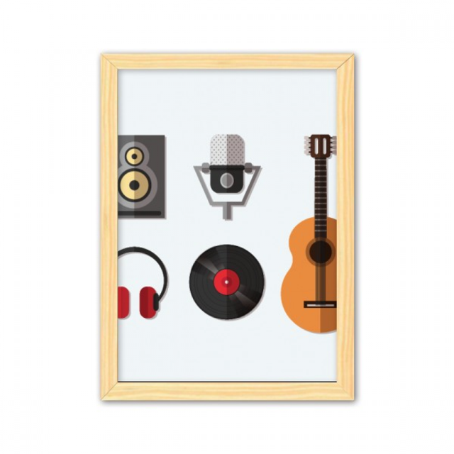 Auriculares microfono guitarra Unbranded patron CD Musica Cuadro de madera decorativa marco de casa A4