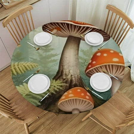 

Autua Mushrooms Butterflies Forest Round Table Cover Stain Resistant Washable Indoor Outdoor Tablecloth Kitchen Dining Wedding Parties 100% Polyester Fiber 42 -46