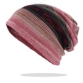 thumbnail image 1 of Chapeaux Multifonctions Automne Hiver pour Femmes, Bonnets à Double Usage, Design Rayé, Foulard Féminine Fine, Rose pour 54-58 cm, 1 of 5