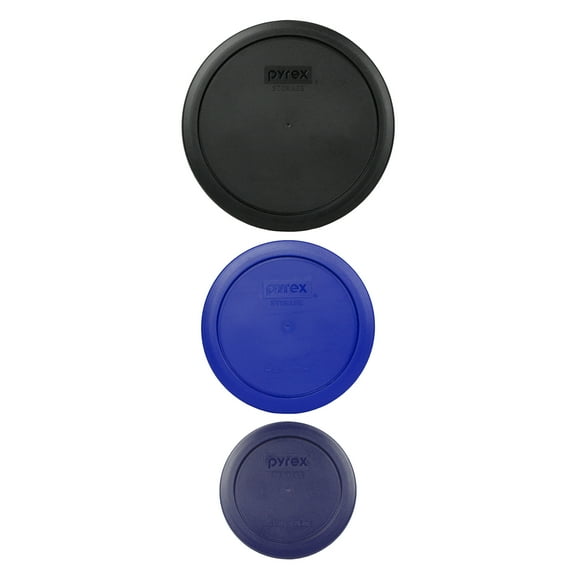 Pyrex (1) 7402-PC Black, (1) 7201-PC Cadet Blue, and (1) 7200-PC Blue Plastic Replacement Lid Covers