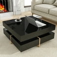 thumbnail image 2 of Dovelina Modern High Gloss Coffee Table with 4 Drawers, Multi-Storage Square Cocktail Tea Table with Wood Grain Legs, Center Table for Living Room, 31.5''x31.5'', Black, 2 of 9