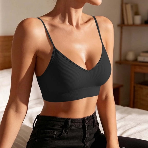SOOMLON Womens Sports Bras Adjustable Thin Strap Bralettes Knit Ribbed Workout Bras Comfortable Running Yoga Gym Bras