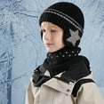 thumbnail image 3 of Kids Winter Hat and Scarf Set, Fleece Lined Knit Beanie with Ear Flaps, Warm Neck Warmer, Toddler Snow Accessories Set for Boys Girls 5-14 Black, 3 of 4