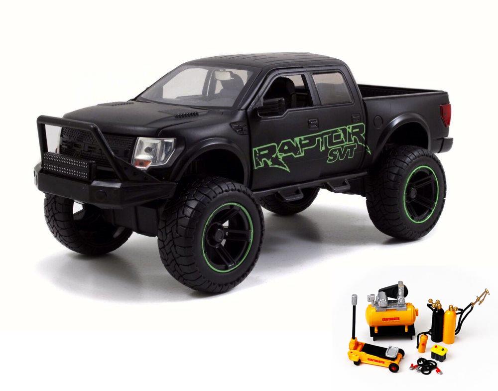 Diecast Car & Mechanic Set Package 2011 Ford F150 SVT Raptor Pickup