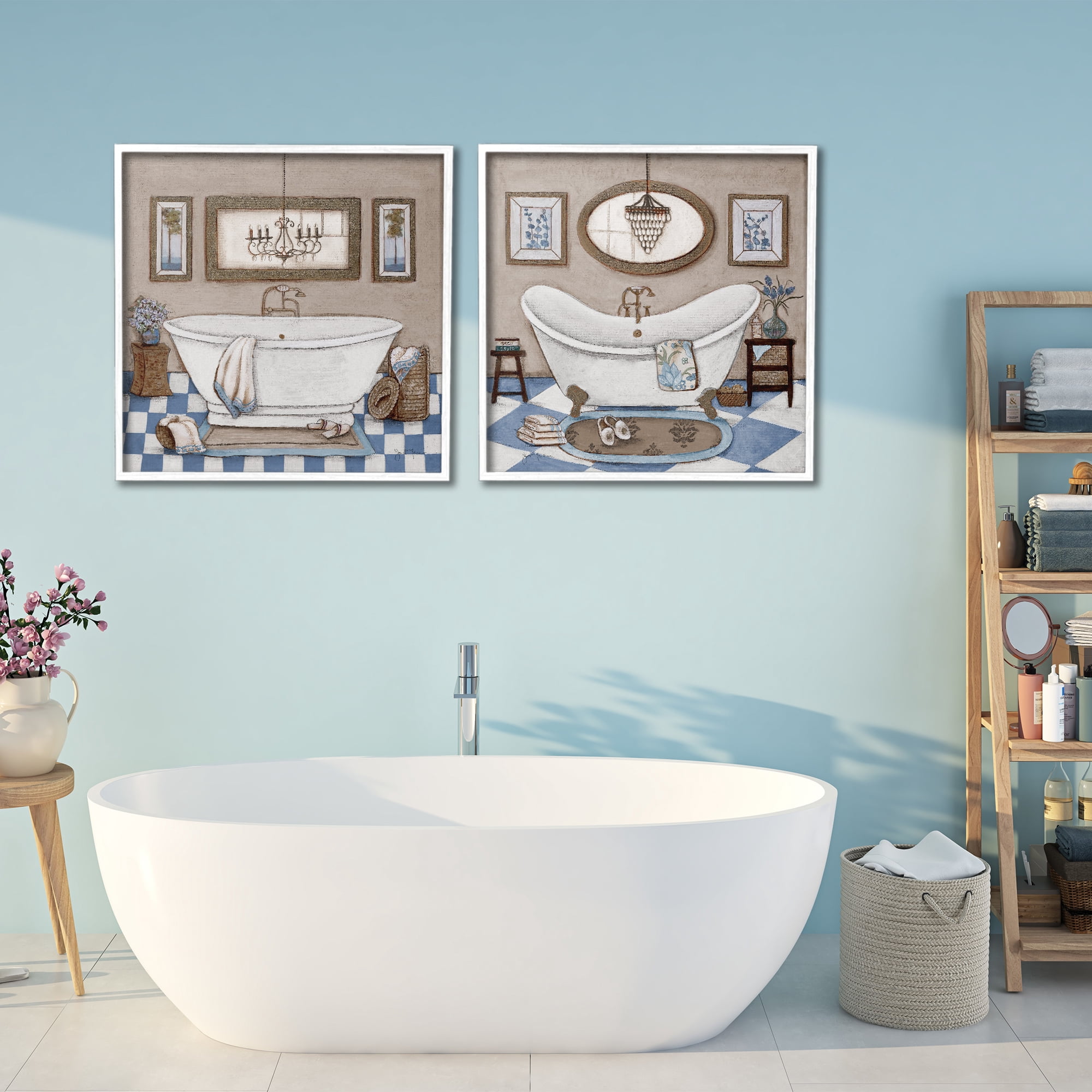 Stupell Industries Tiled Bathroom Views 2 Piece White Framed Giclee Art Set, design by Janet Tava