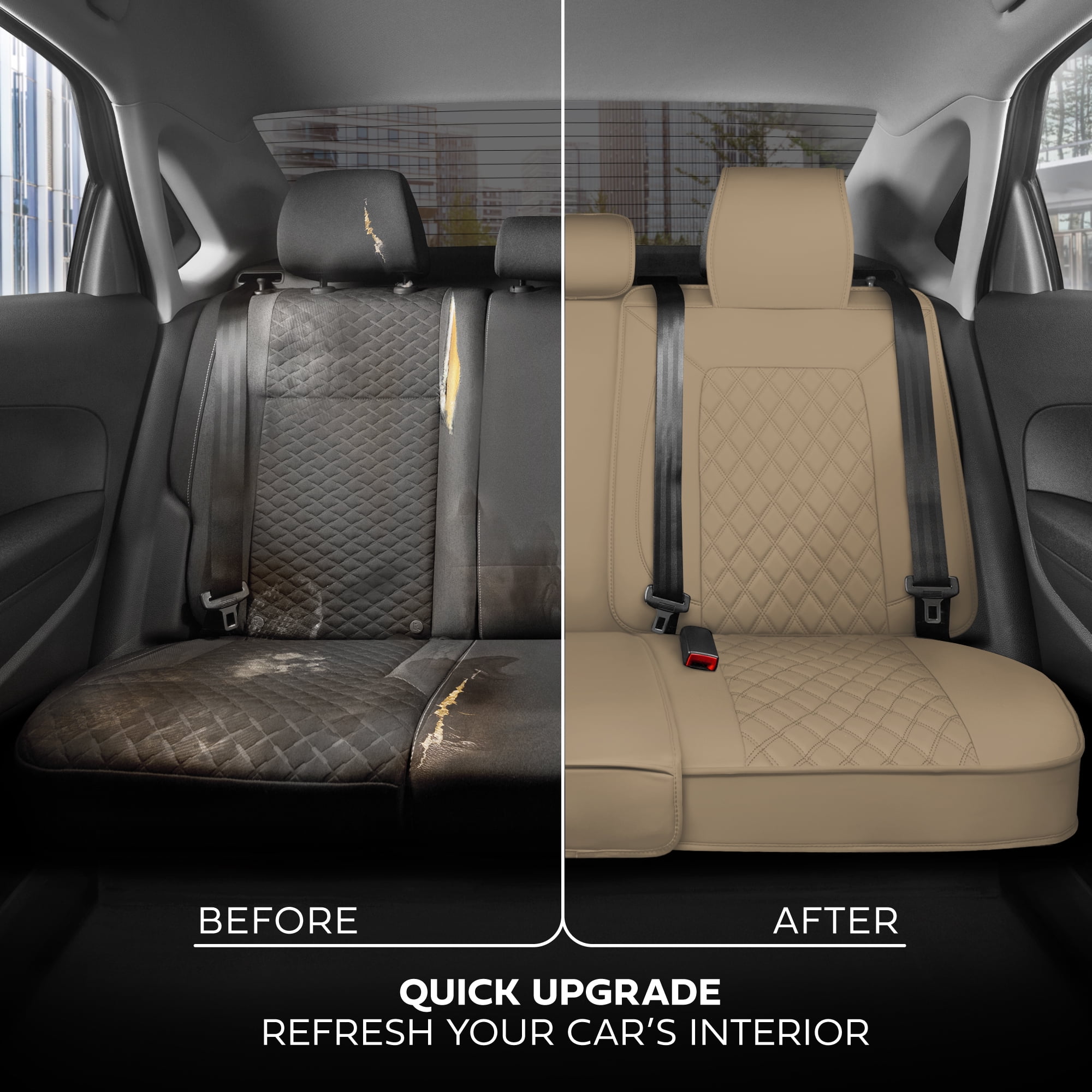 MotorBox Premium Napa Leather Rear Seat Cover – Semi Universal Fit for Most Cars, Truck & SUV – Beige Back Seat Protector – Anti-Slip, Durable Bench Cover – Easy Install, Luxury Car Interior Upgrade