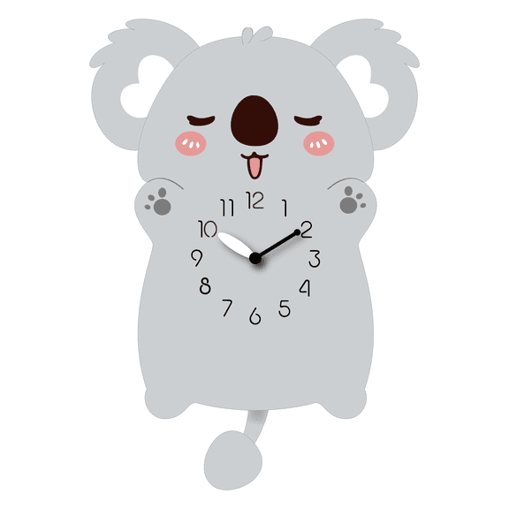 FGnano Koalby Adorable Koala Shaped Pendulum Wall Clock, Cartoon Style, Warm Light-Grey, MDF (Medium Density Fiberboard) Cute Cartoon Koala-Shaped Pendulum Wall Clock, 9.4"x13.4"x1.8", Color Box