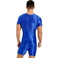 thumbnail image 2 of CHICTRY Mens One Piece Swimsuit Short Sleeve Zipper Jumpsuit Glossy Stretchy Bodybuilding Swimming Suit Blue XL, 2 of 6
