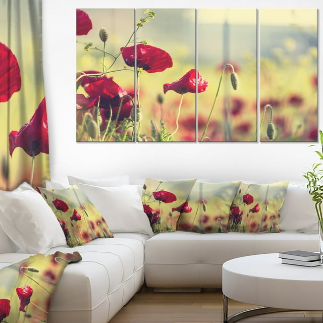 Poppy Flowers on Green Background - Floral Canvas Art Print